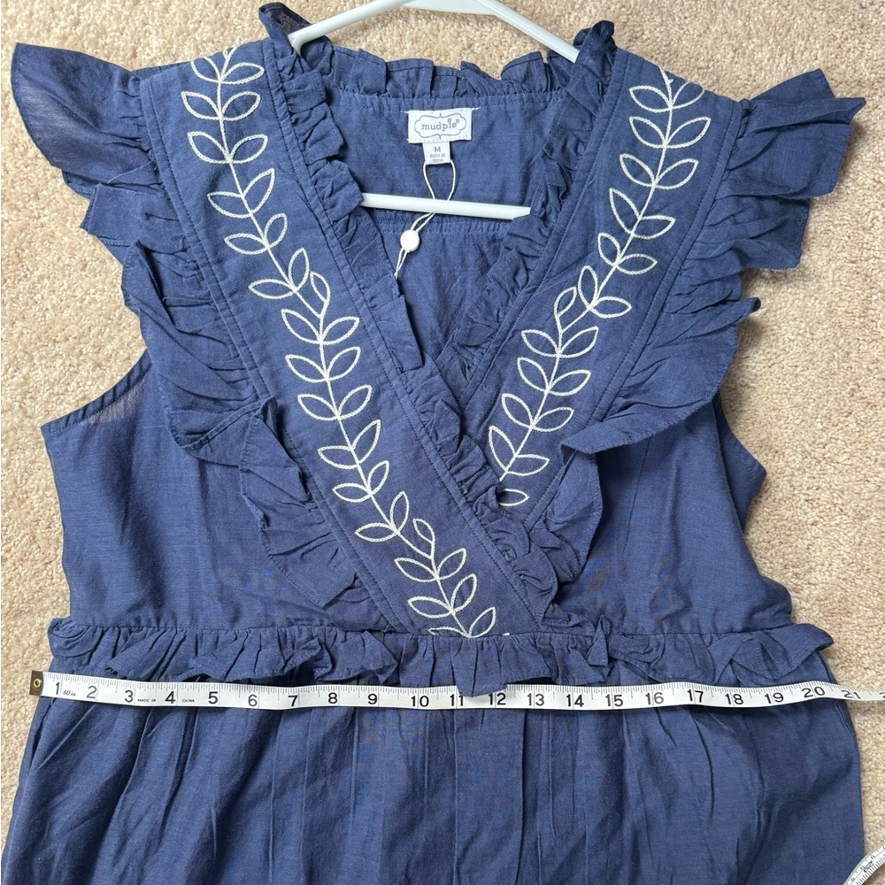 Mud Pie NWT Blue Radford Embroidered Midi Dress-M - Picture 8 of 12